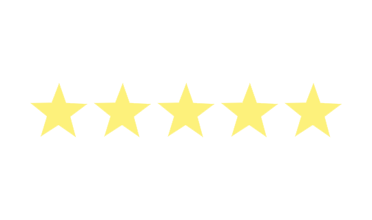 Vijf gele sterren die een topbeoordeling of zeer aanbevolen rating voorstellen