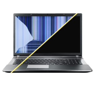 Voor en na van een laptopreparatie - Eén zijde beschadigd, één zijde gerepareerd (voor en na) - Laptopreparatie, schermreparatie, Spectrum service."