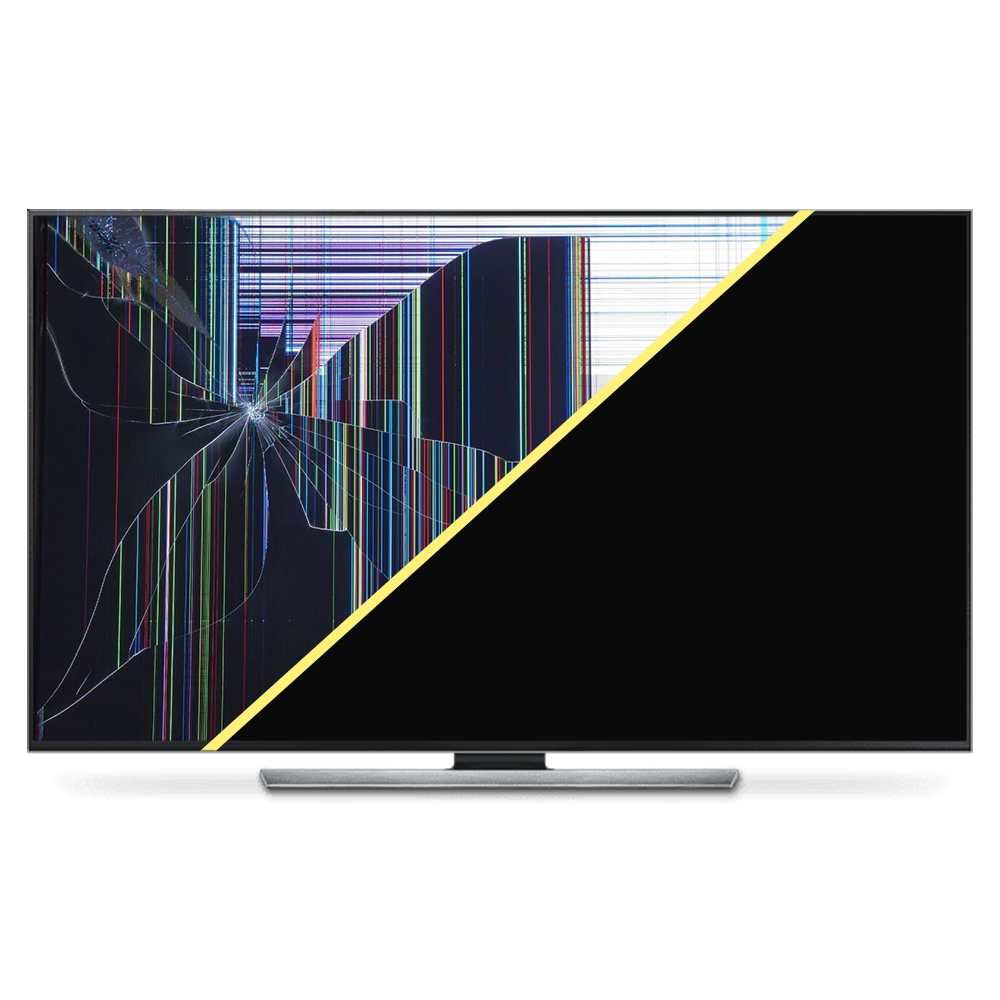 een flatscreen-tv met één zijde beschadigd en de andere zijde gerepareerd - Tv-reparatie, schermreparatie, Spectrum service.