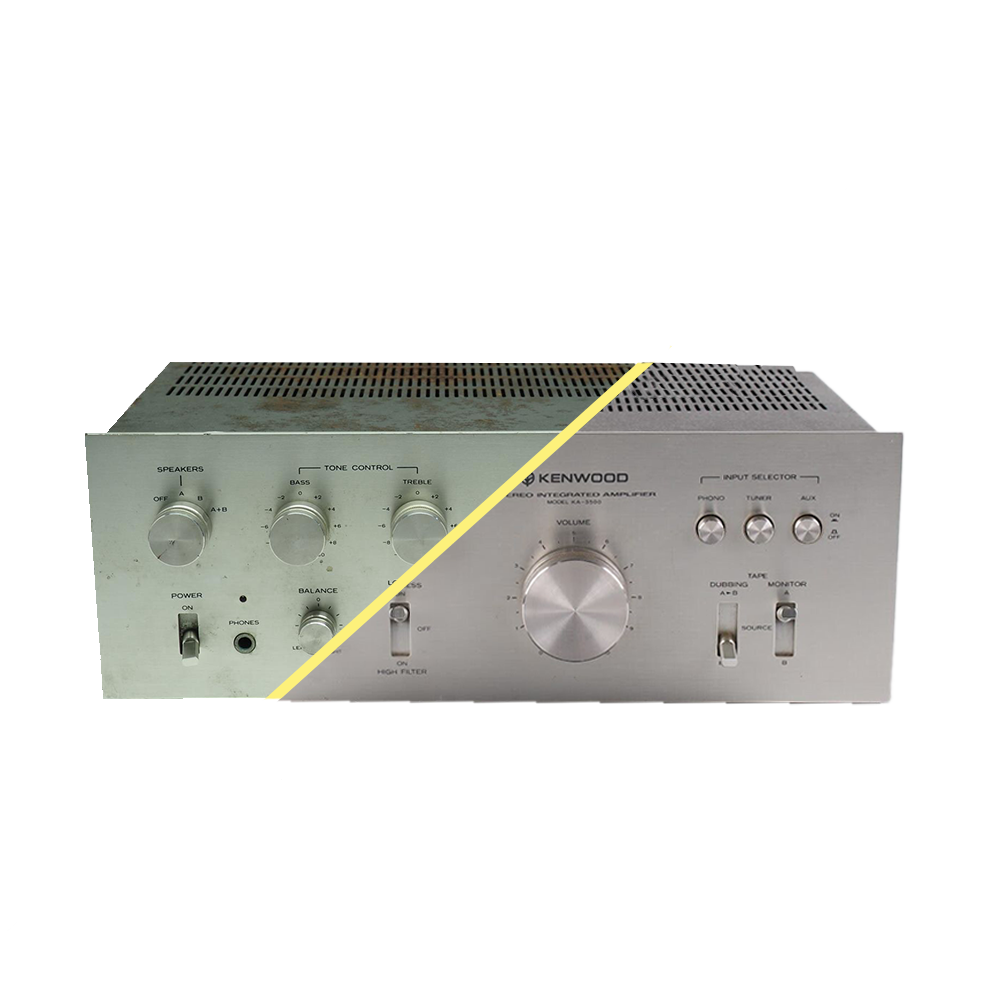 Voor en na van een gerepareerde kapotte versterker - Versterkerreparatie, audioreparatie, Spectrum service