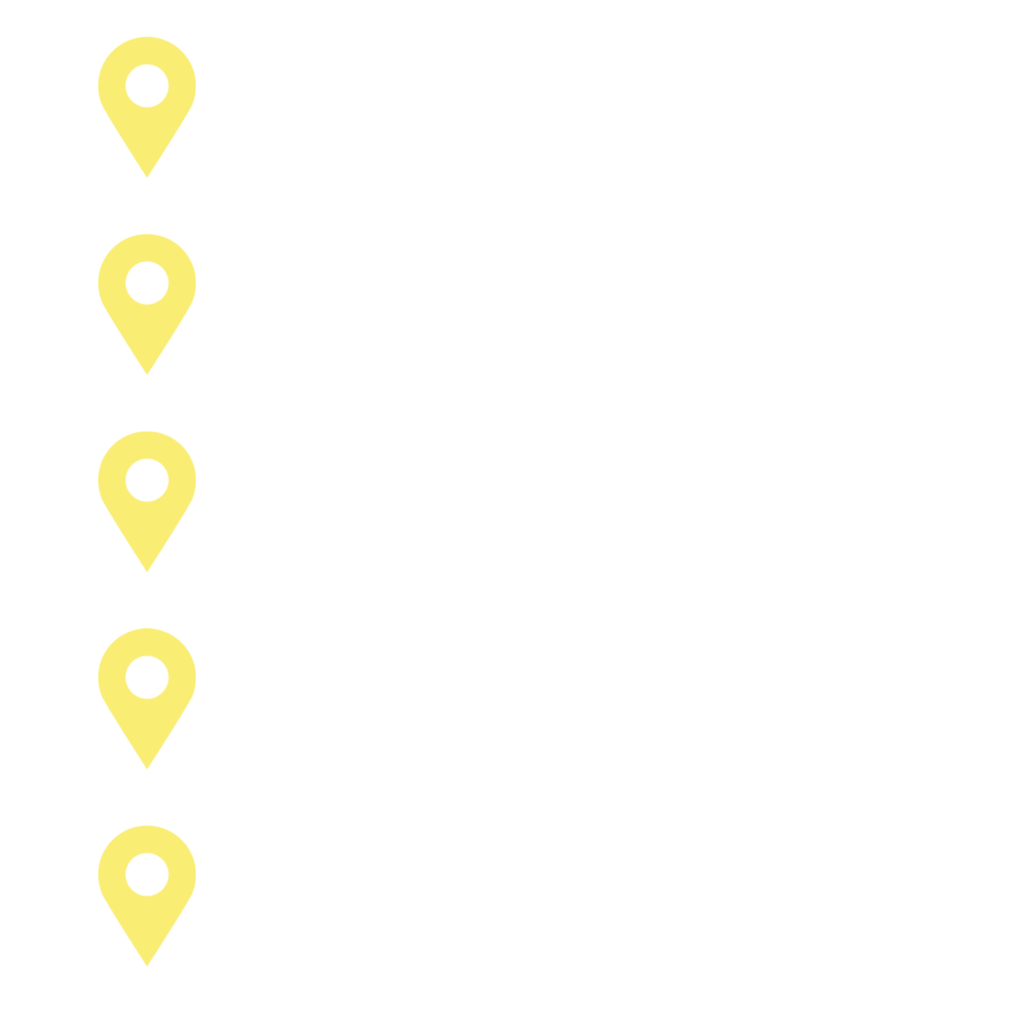 Grafische weergave van de 5 winkellocaties van Spectrum: Brugge, Kortrijk, Ertvelde, Aalter & Tielt.